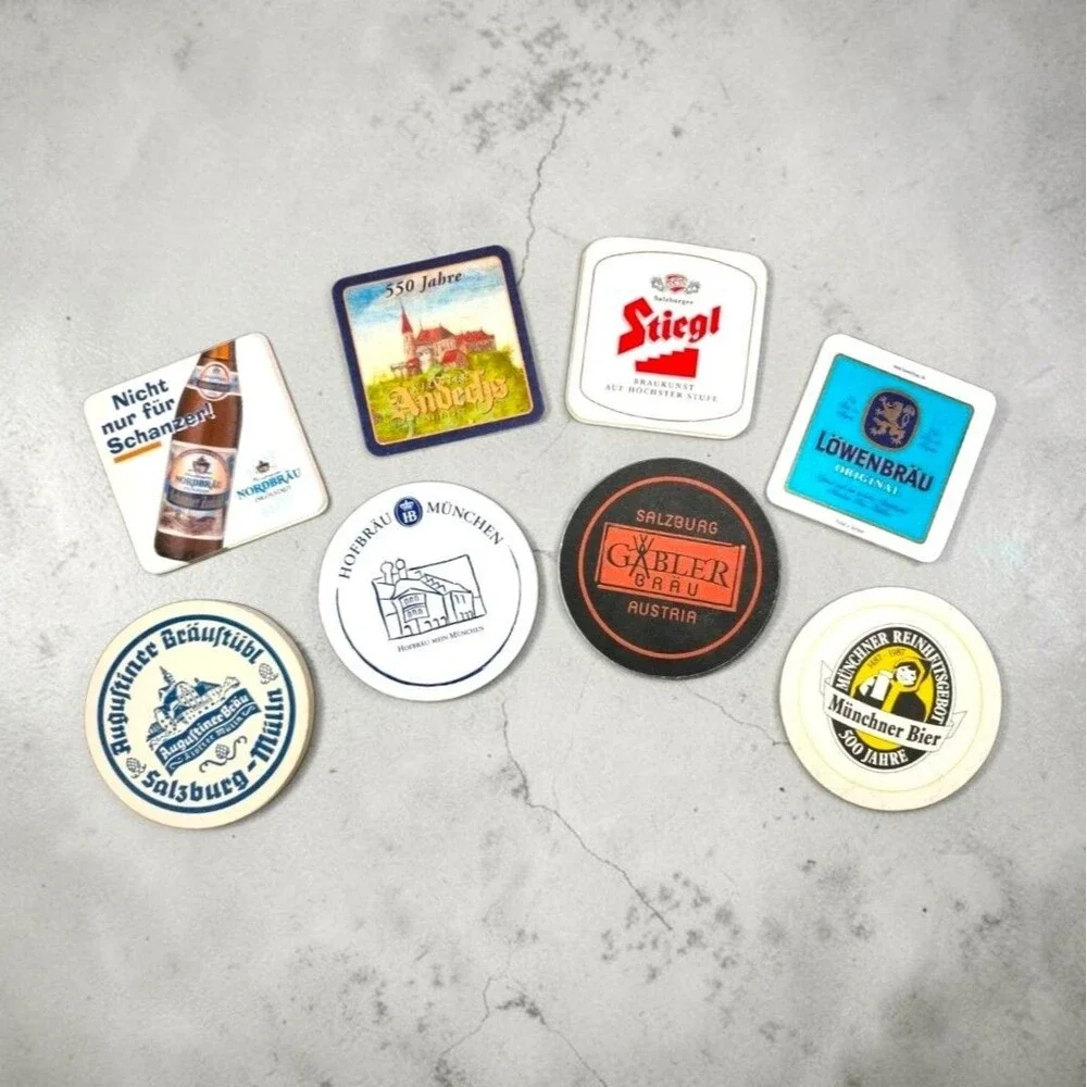 German Austrian Beer Coasters Lot 14 Hofbrau Stiegl Andechs Lowenbrau Bar Decor